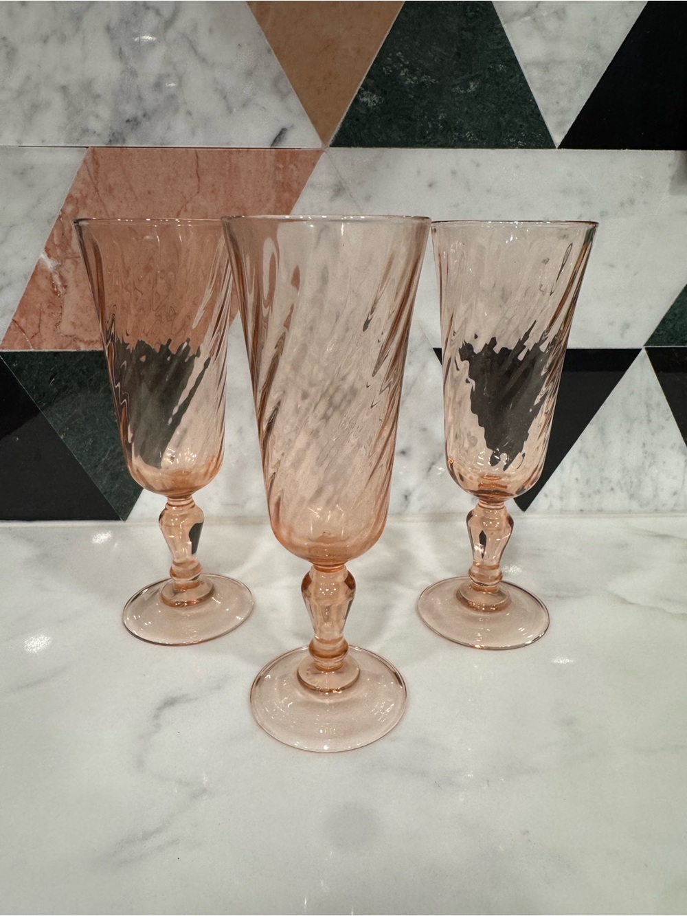Vintage Set of 3 Luminarc Rosaline Blush Pink Pressed Glass Flutes